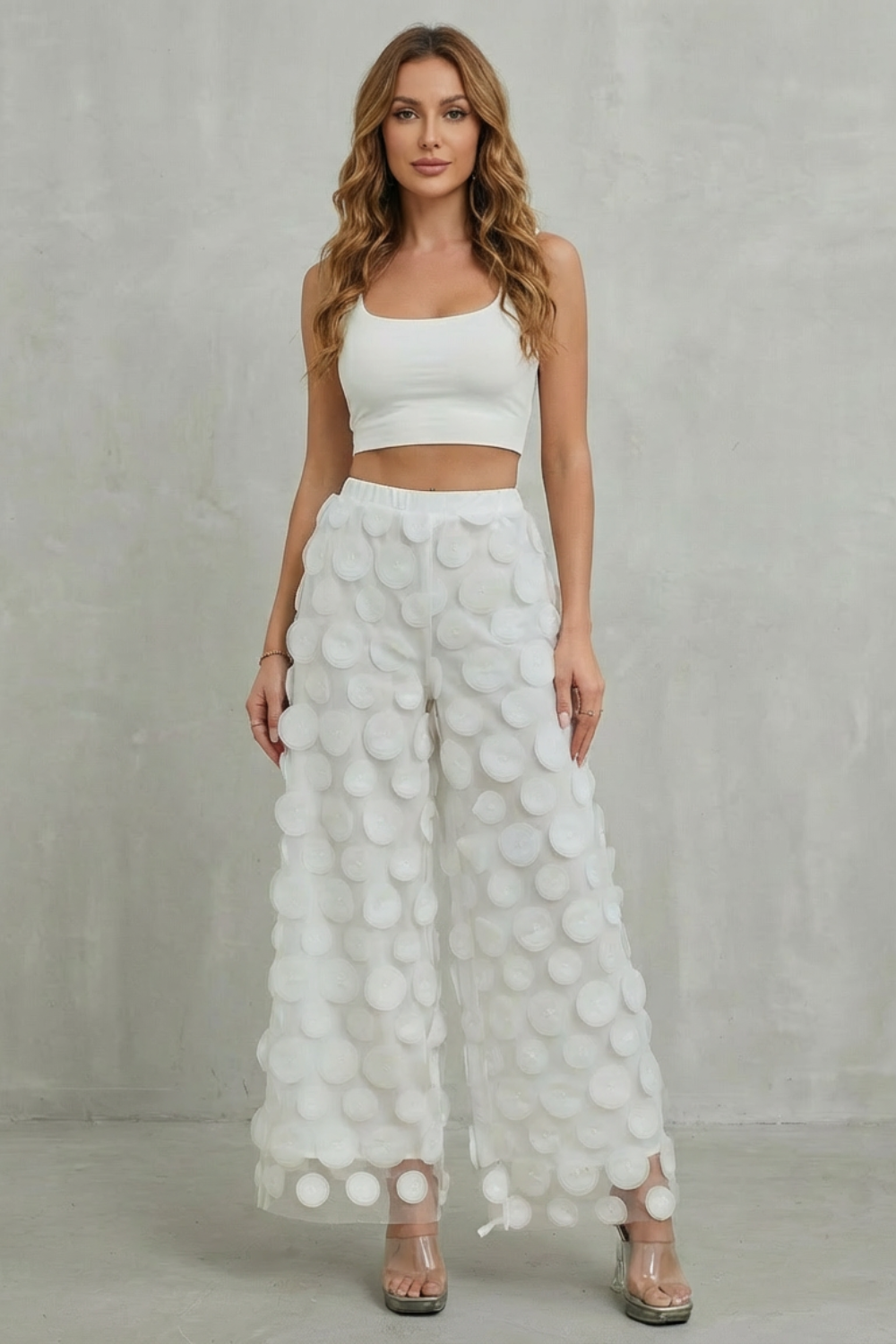 3D Circle Appliqué Wide-leg Trousers
