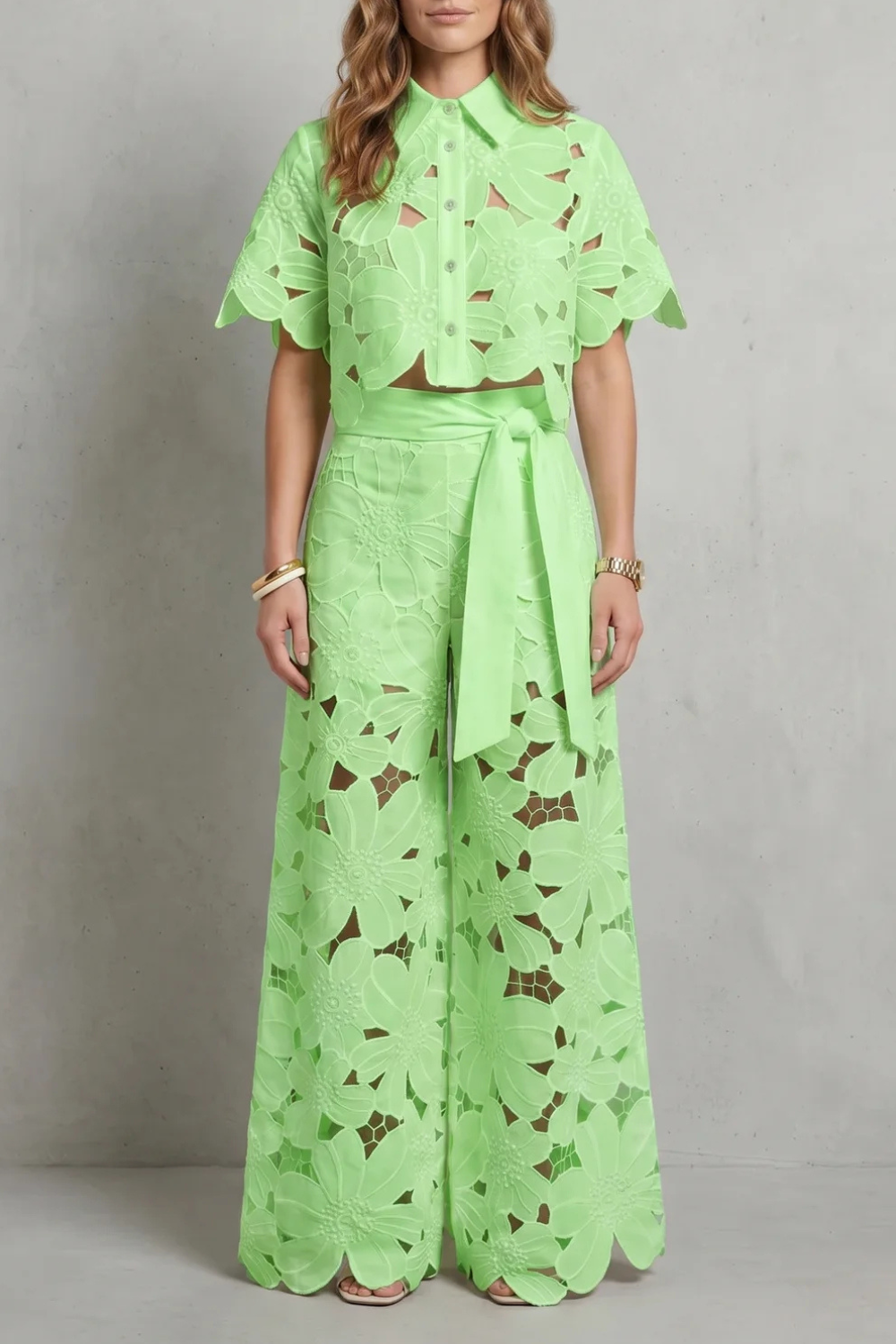 Embroidered Lace Elegance Top And Skirt Set