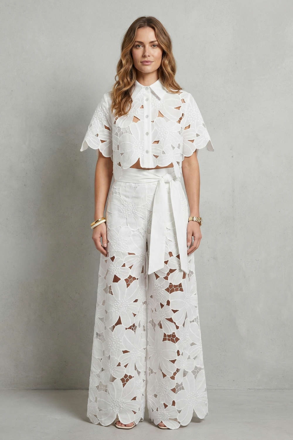 Embroidered Lace Elegance Top And Skirt Set