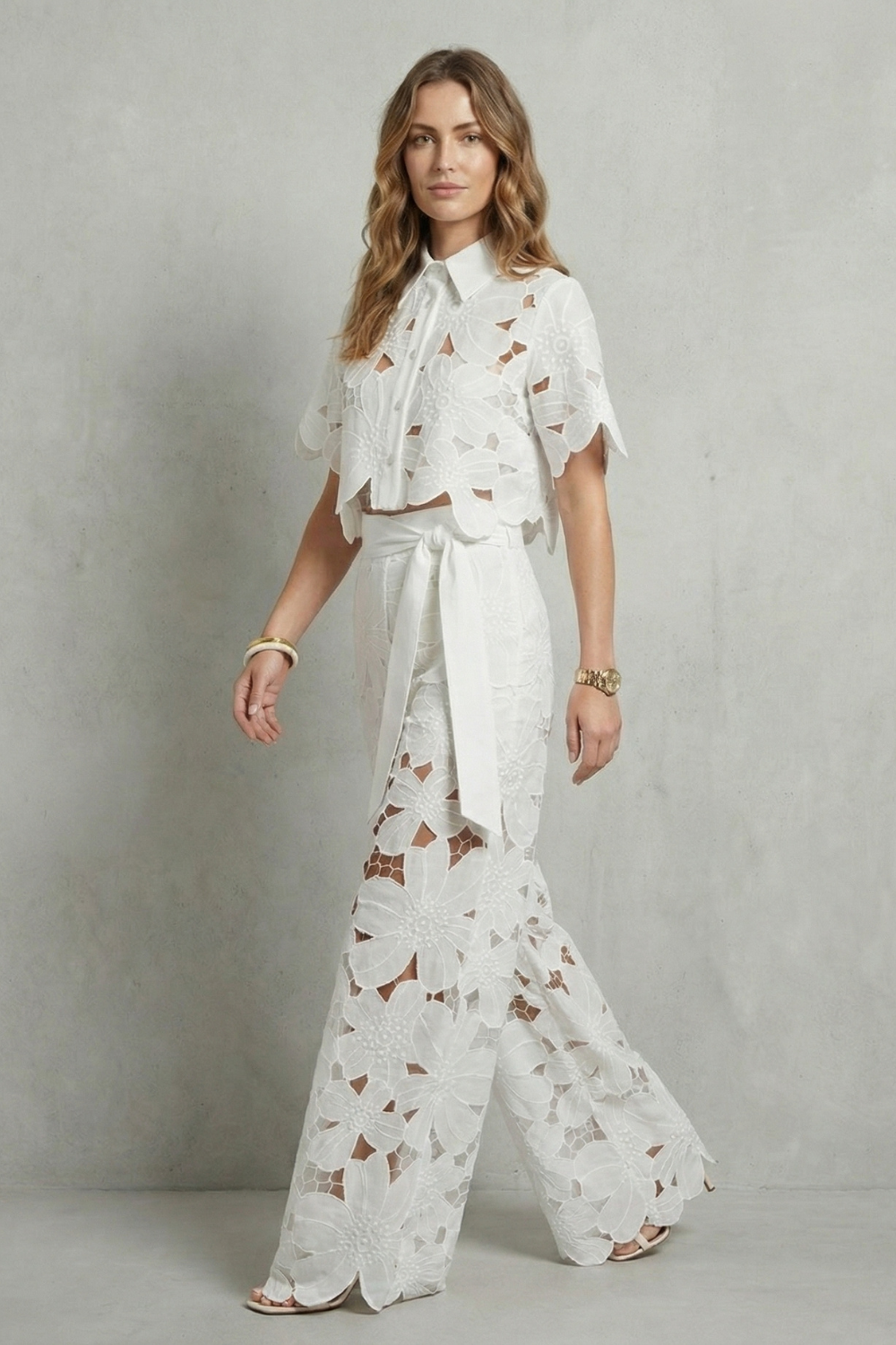 Embroidered Lace Elegance Top And Skirt Set