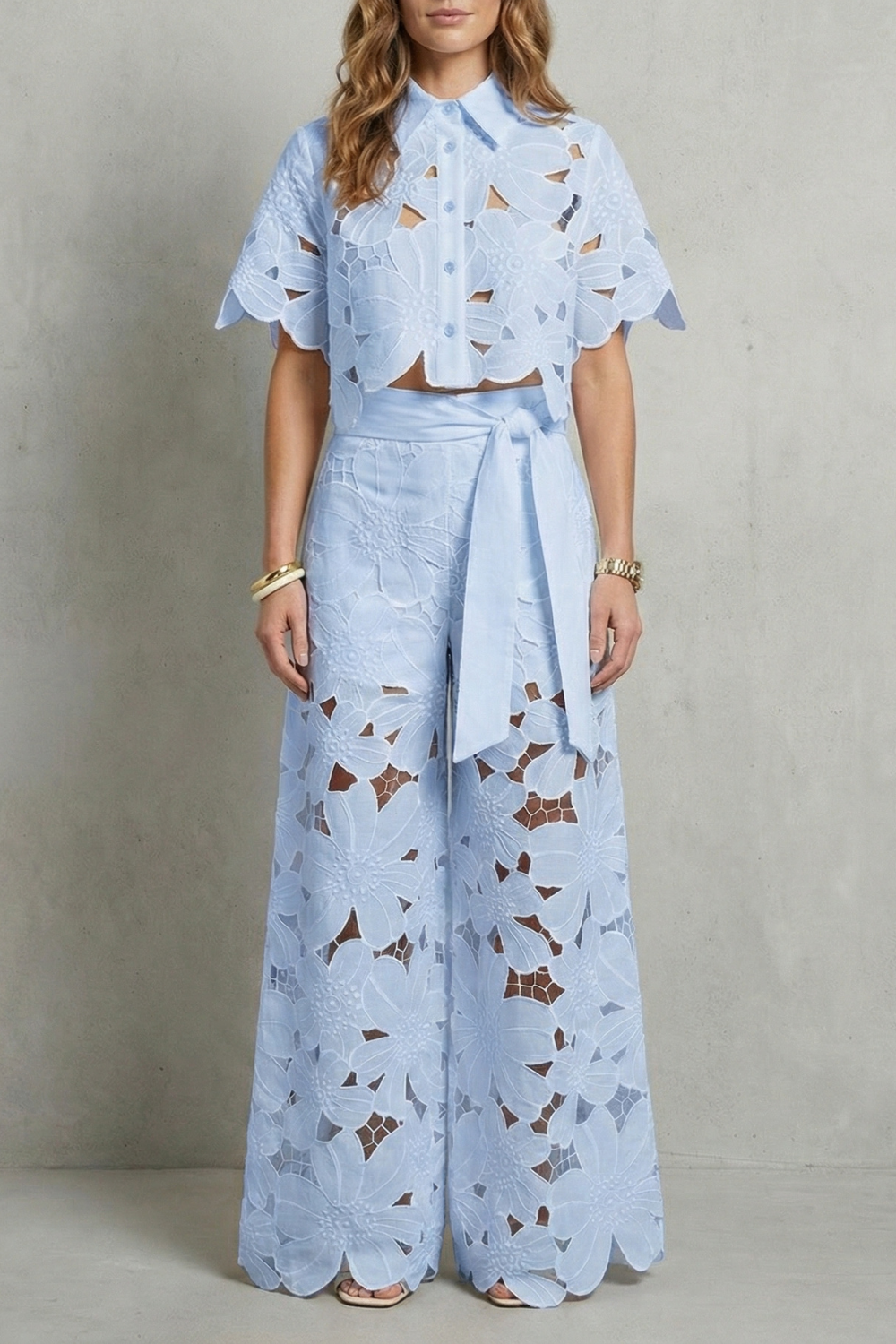 Embroidered Lace Elegance Top And Skirt Set