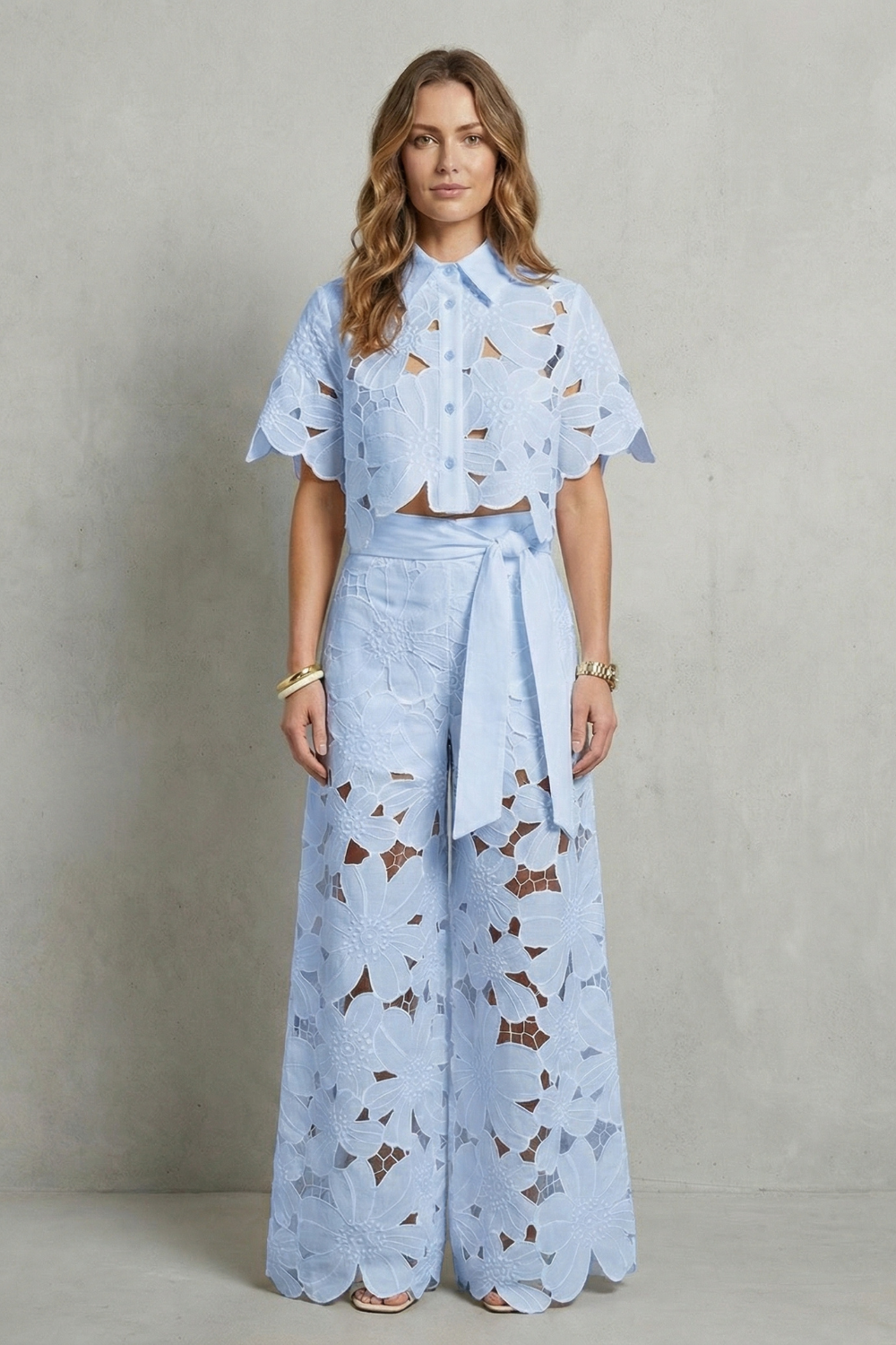 Embroidered Lace Elegance Top And Skirt Set