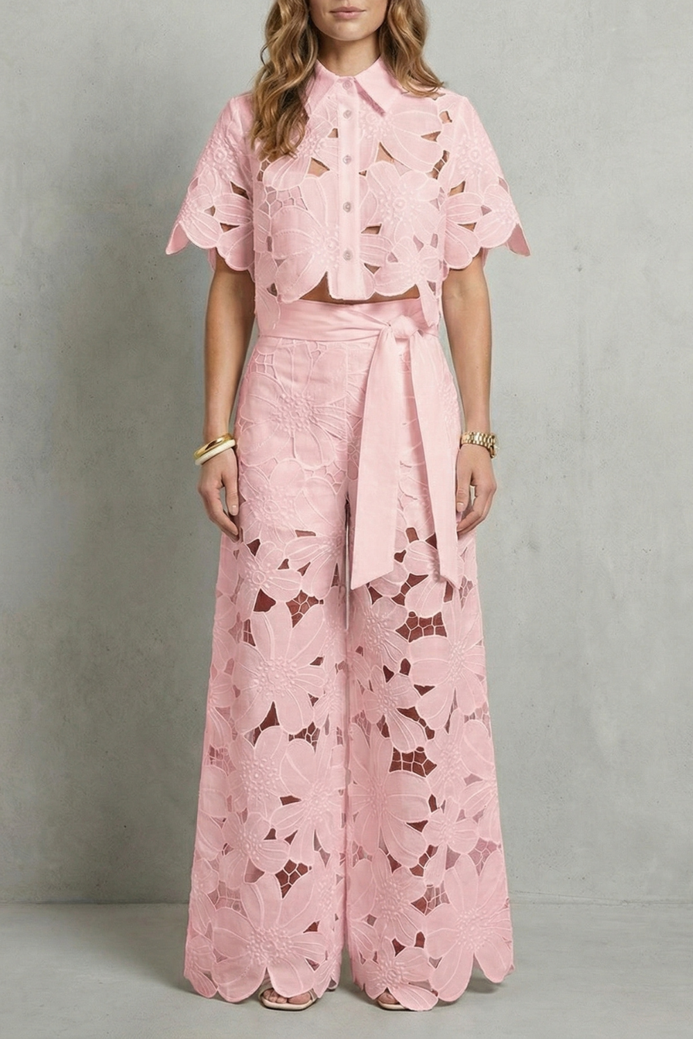Embroidered Lace Elegance Top And Skirt Set