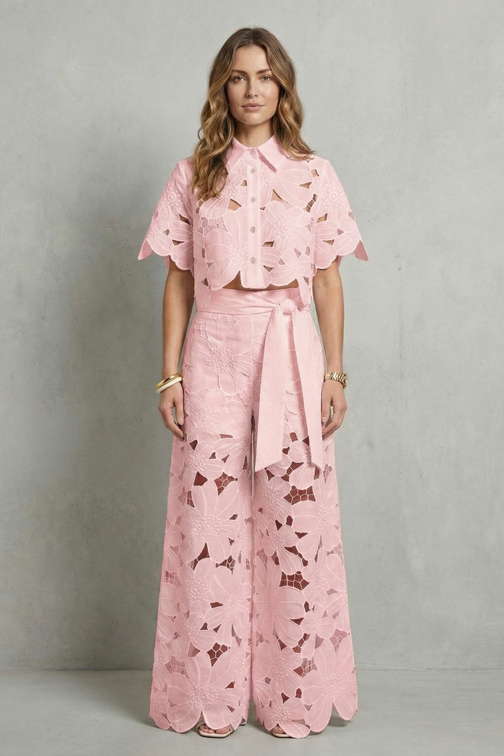Embroidered Lace Elegance Top And Skirt Set
