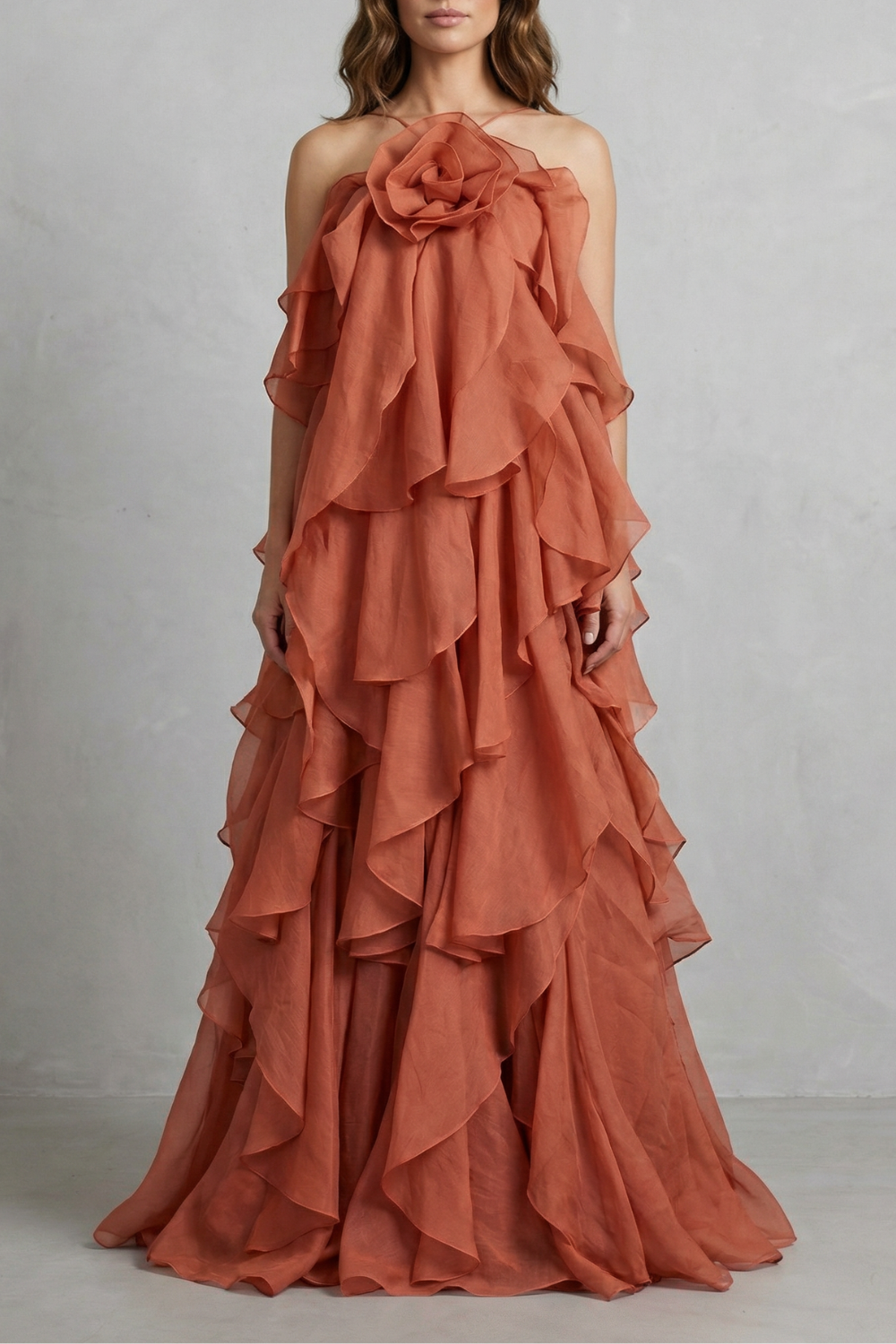 Layered Ruffle Statement Maxi Dress