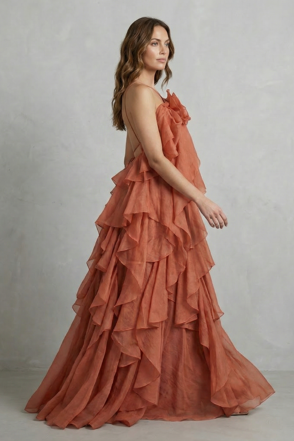 Layered Ruffle Statement Maxi Dress