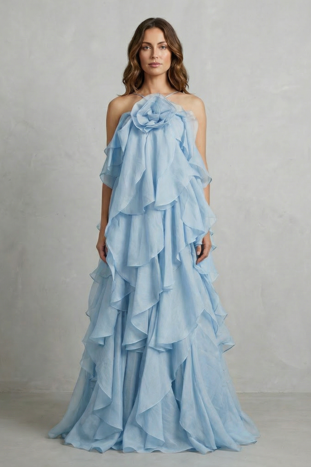 Layered Ruffle Statement Maxi Dress