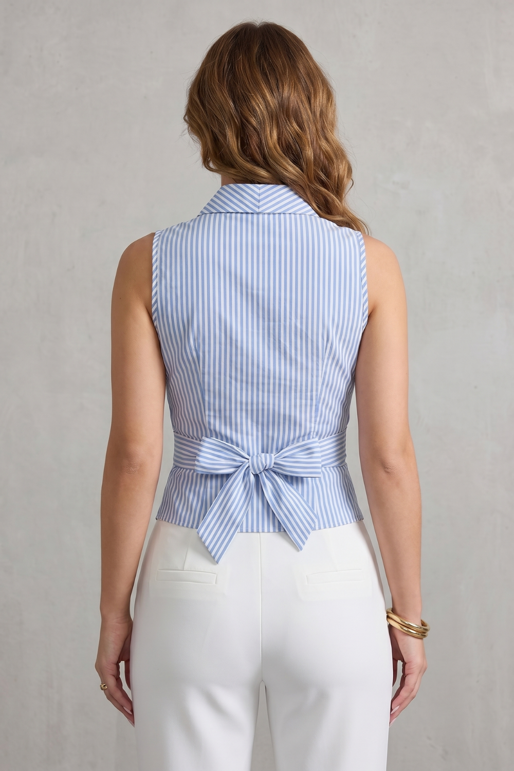 Striped Wrap Silhouette Sleeveless Blouse