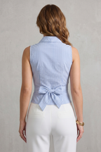 Striped Wrap Silhouette Sleeveless Blouse