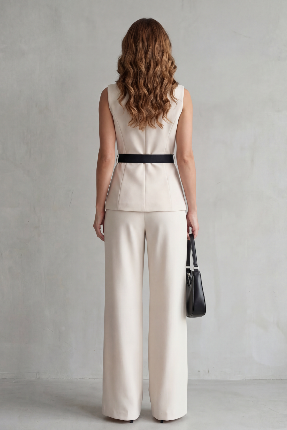 Two-tone Lapel Sleeveless Trouser Suit