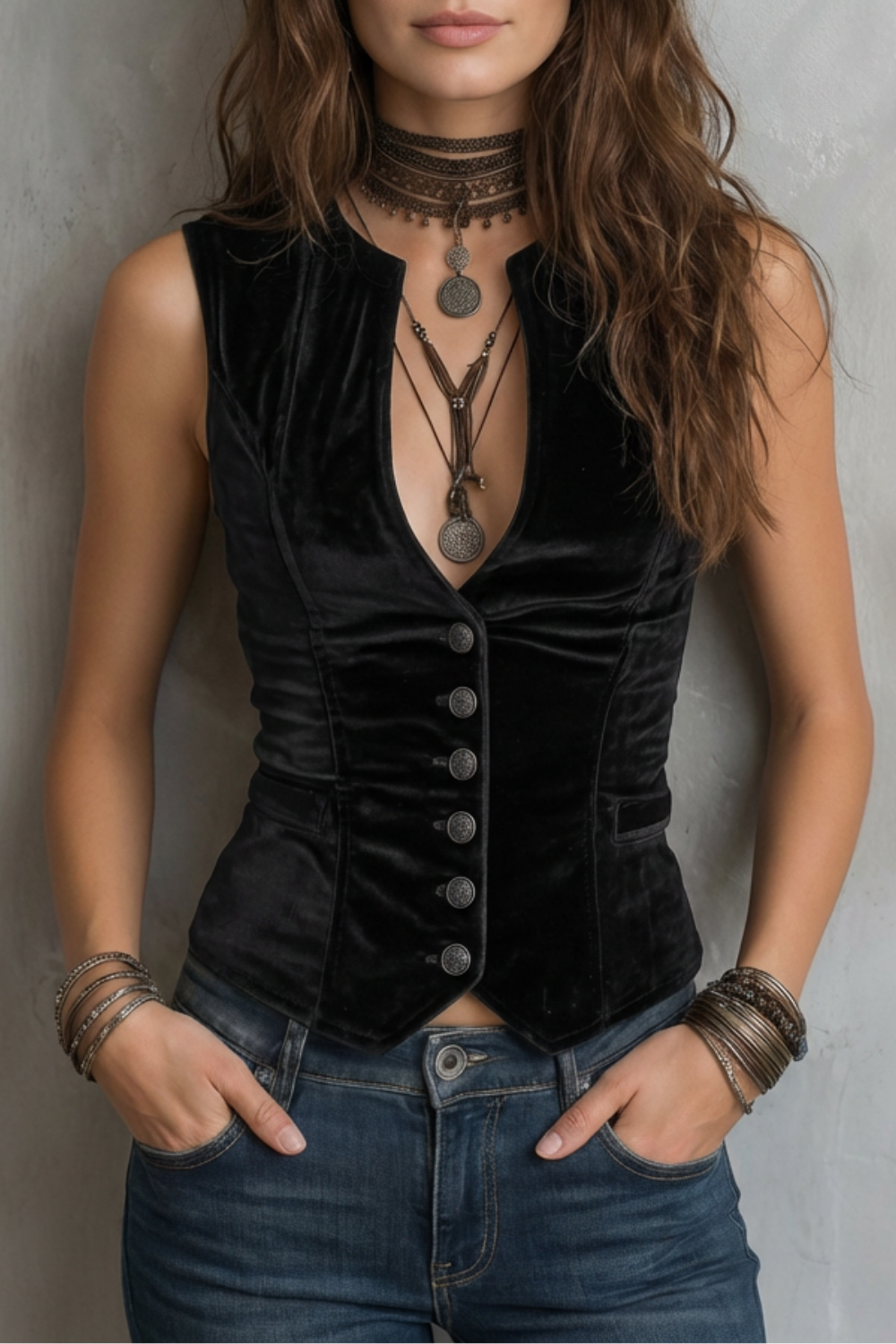 Sculpted Elegance Velvet Buttoned Vest