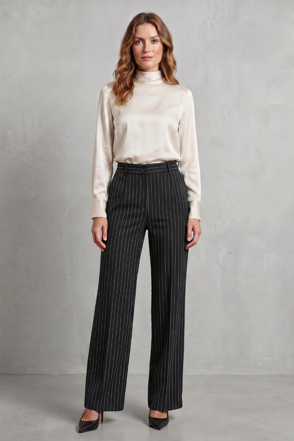 Refined Pinstripe Elegance Wide-leg Trousers