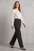 Refined Pinstripe Elegance Wide-leg Trousers