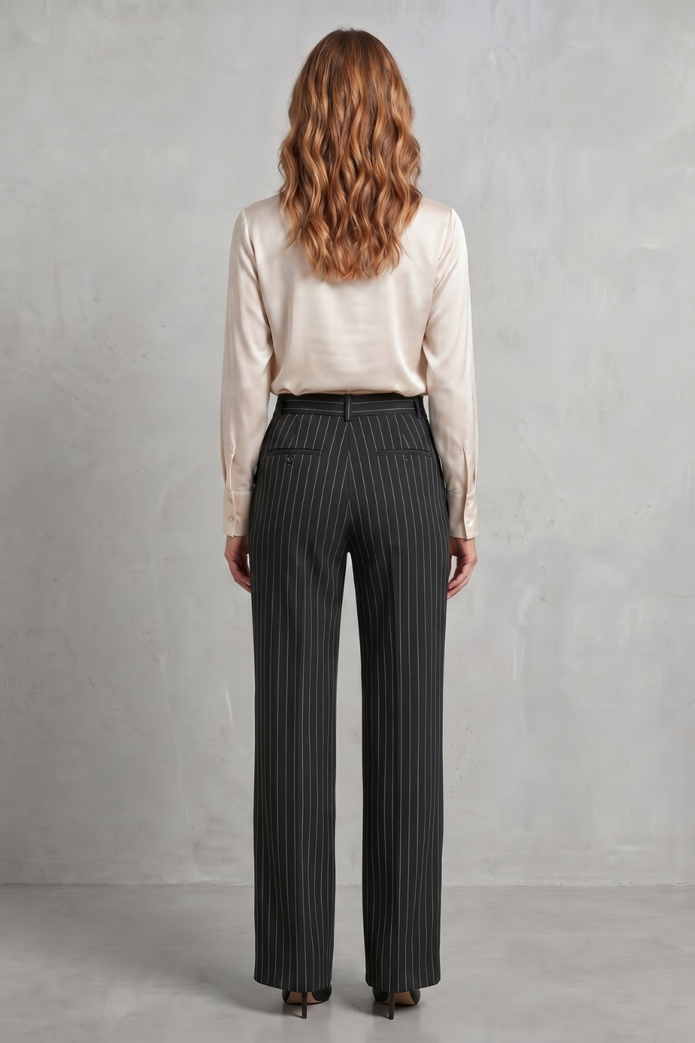 Refined Pinstripe Elegance Wide-leg Trousers