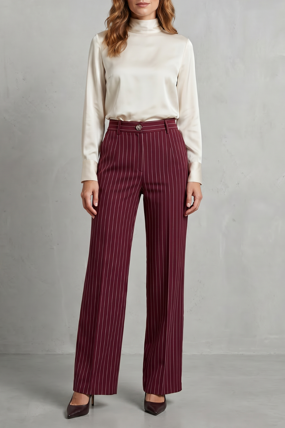 Refined Pinstripe Elegance Wide-leg Trousers