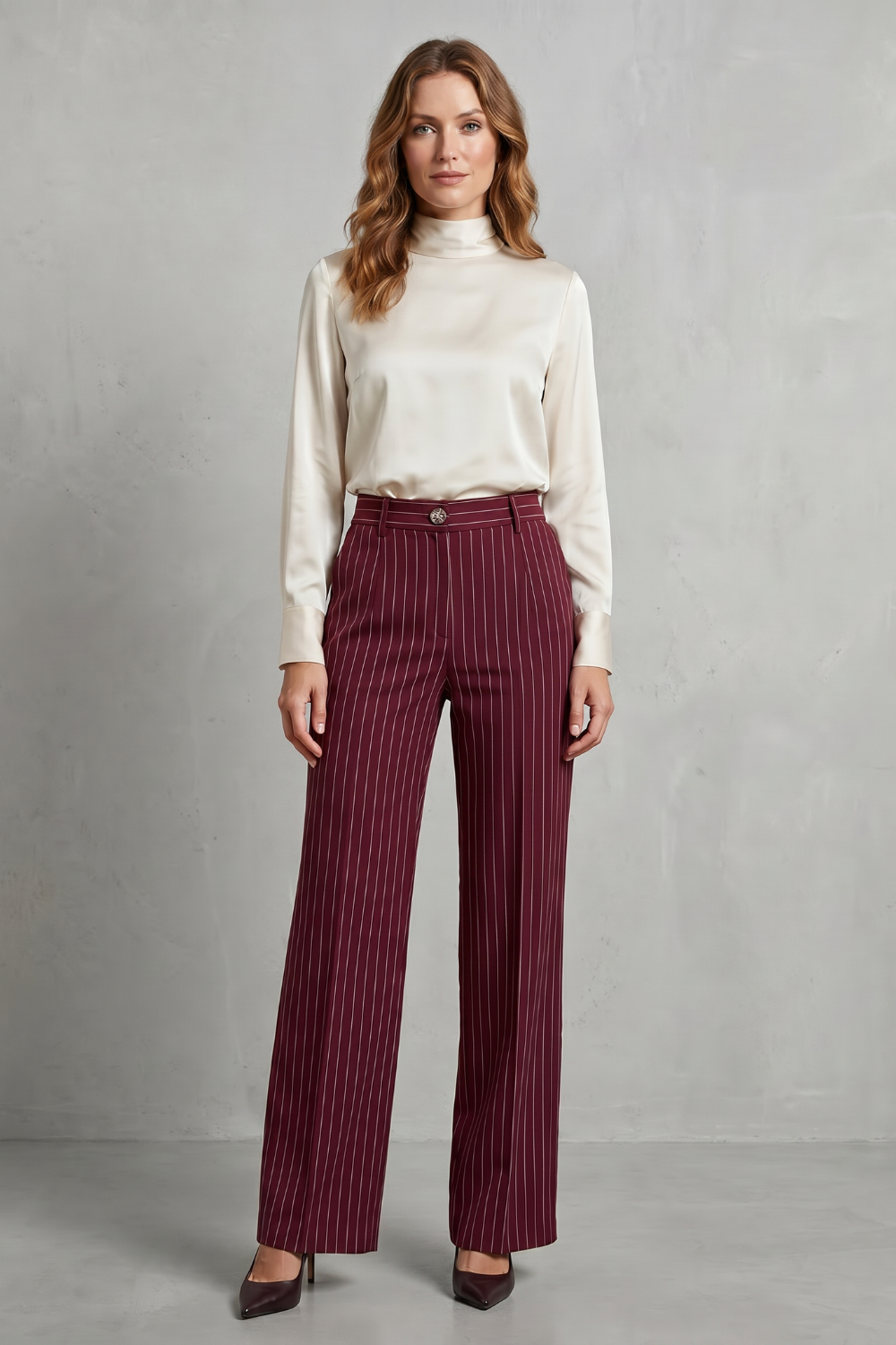 Refined Pinstripe Elegance Wide-leg Trousers
