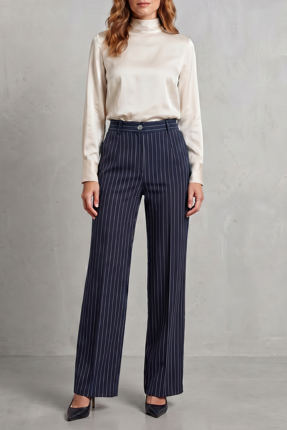 Refined Pinstripe Elegance Wide-leg Trousers