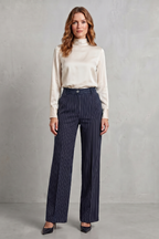 Refined Pinstripe Elegance Wide-leg Trousers
