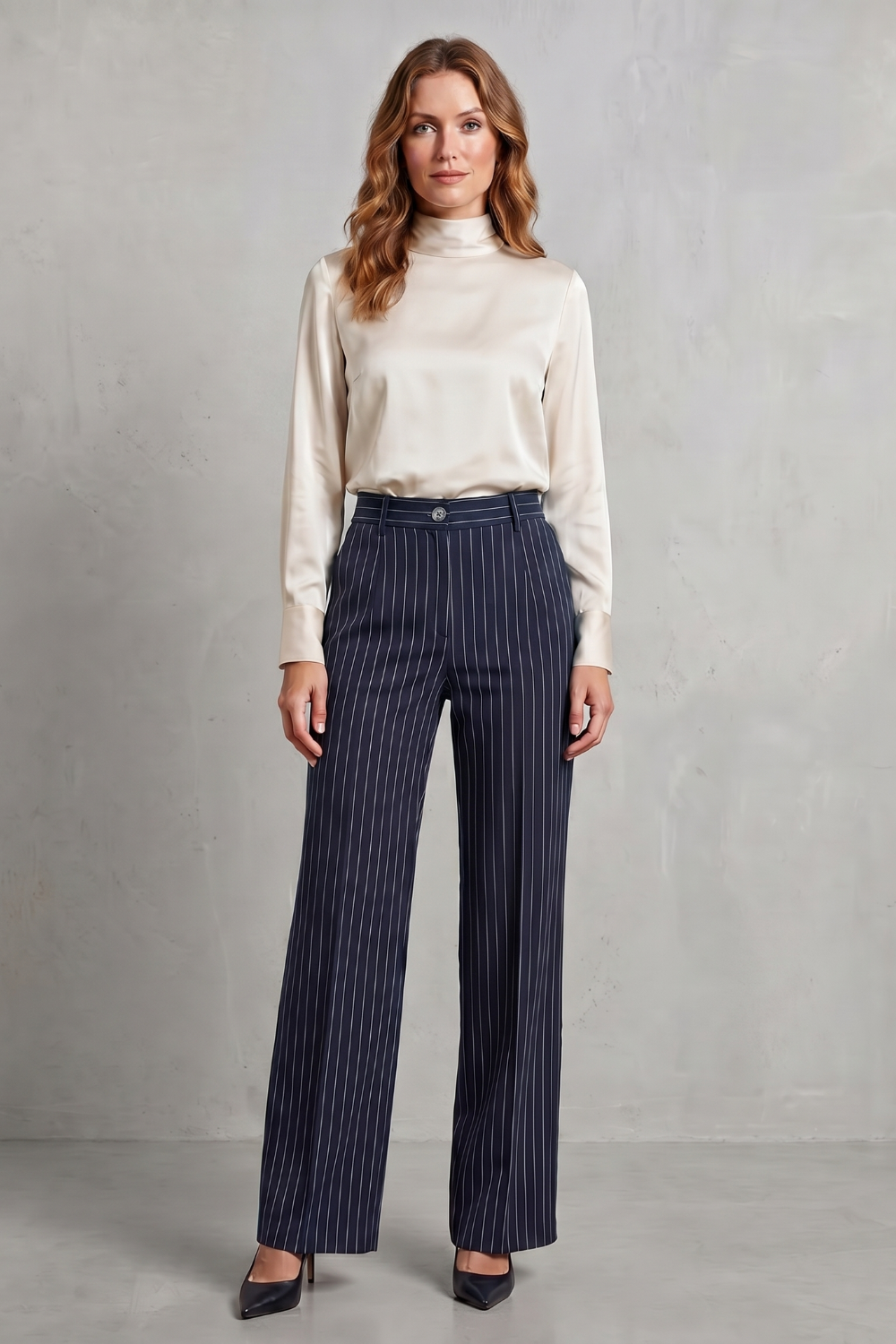 Refined Pinstripe Elegance Wide-leg Trousers