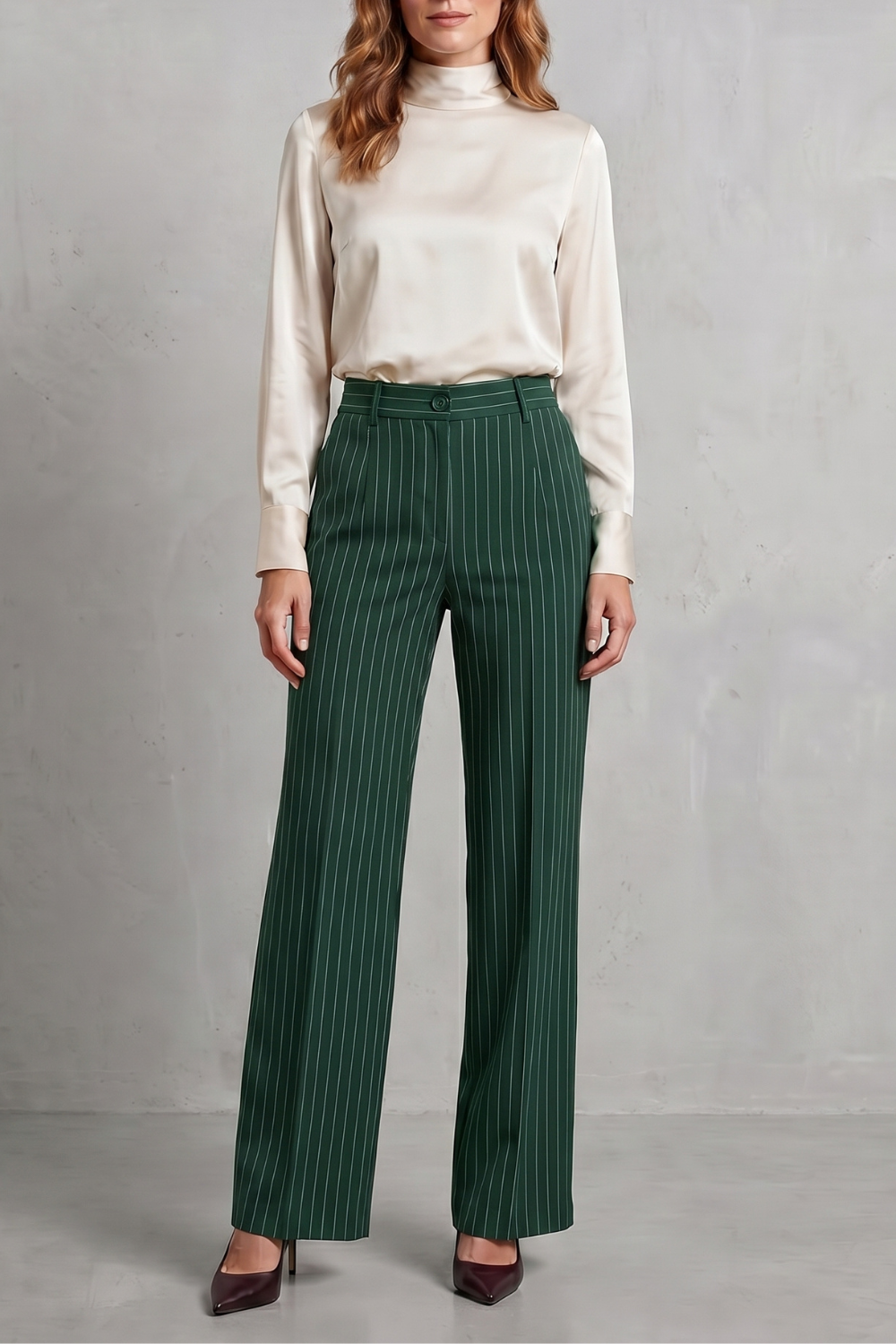 Refined Pinstripe Elegance Wide-leg Trousers