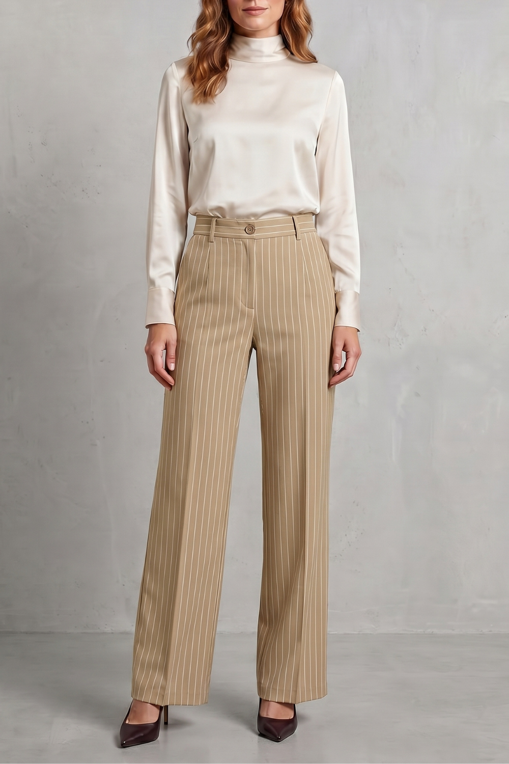Refined Pinstripe Elegance Wide-leg Trousers