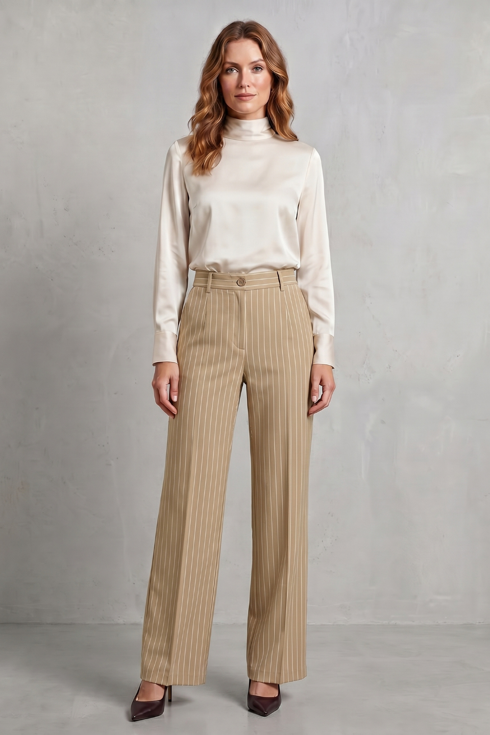 Refined Pinstripe Elegance Wide-leg Trousers