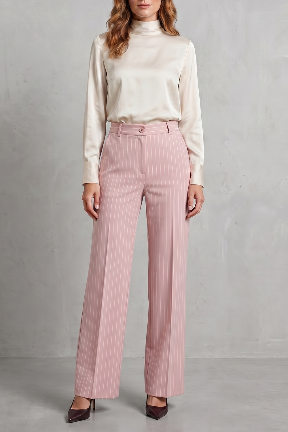 Refined Pinstripe Elegance Wide-leg Trousers