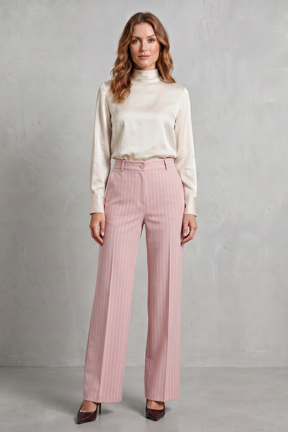 Refined Pinstripe Elegance Wide-leg Trousers