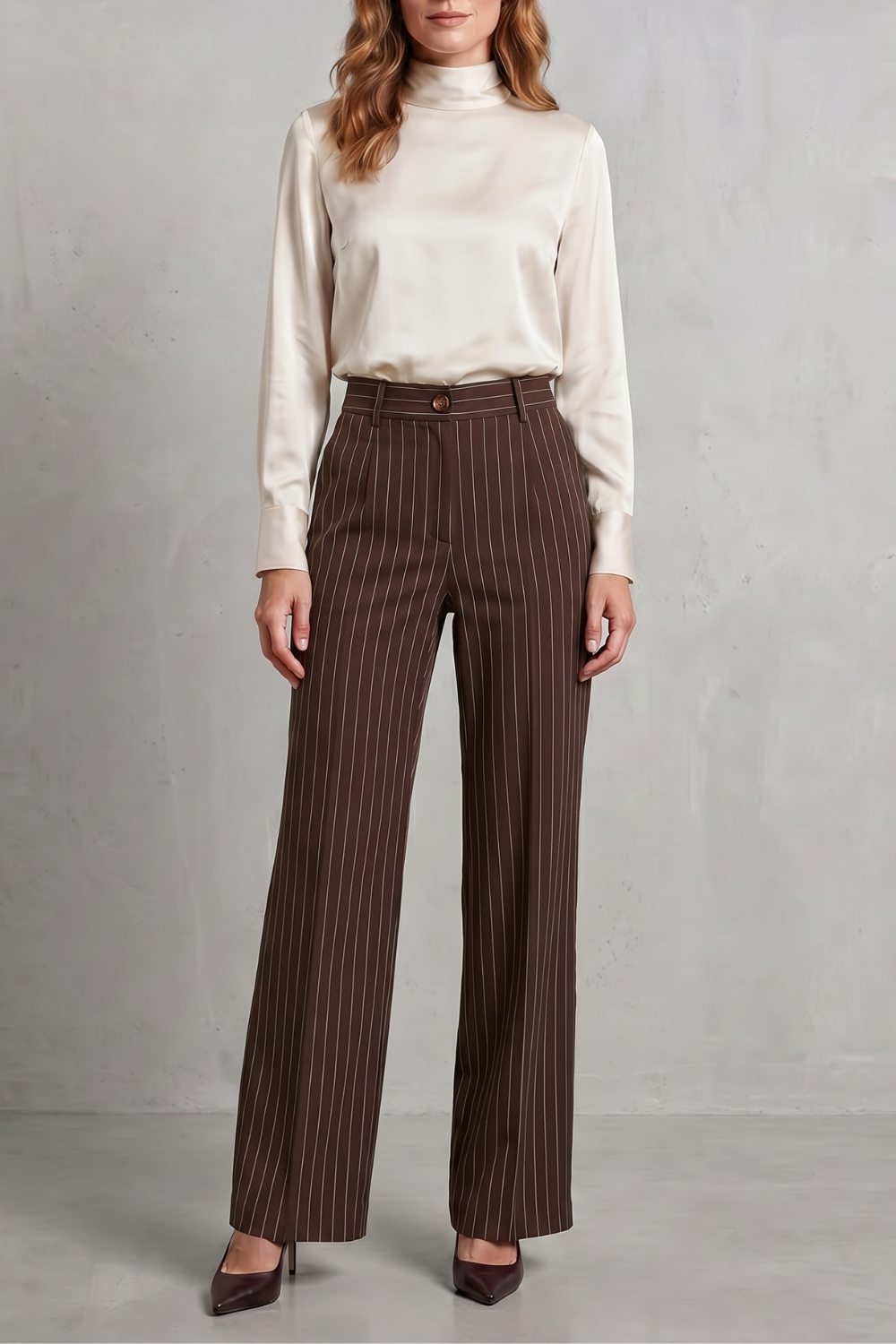 Refined Pinstripe Elegance Wide-leg Trousers