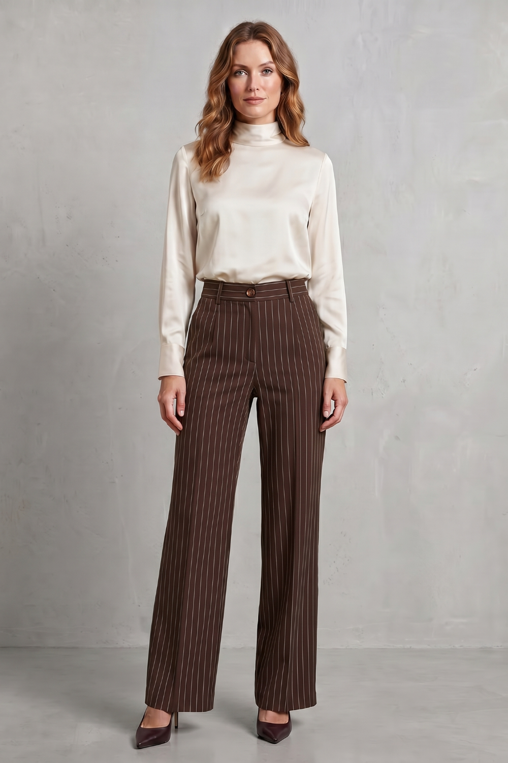 Refined Pinstripe Elegance Wide-leg Trousers