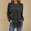 Women's Relaxed Fit Jumper Long Sleeve Crew Neck Sweater - Black