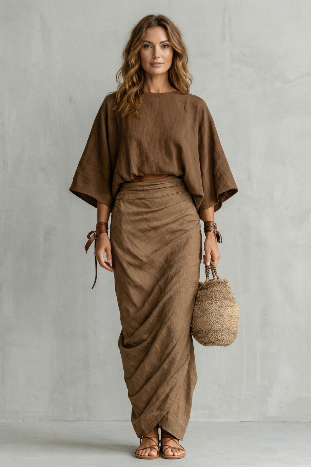 Relaxed Draped Batwing Two Piece Set