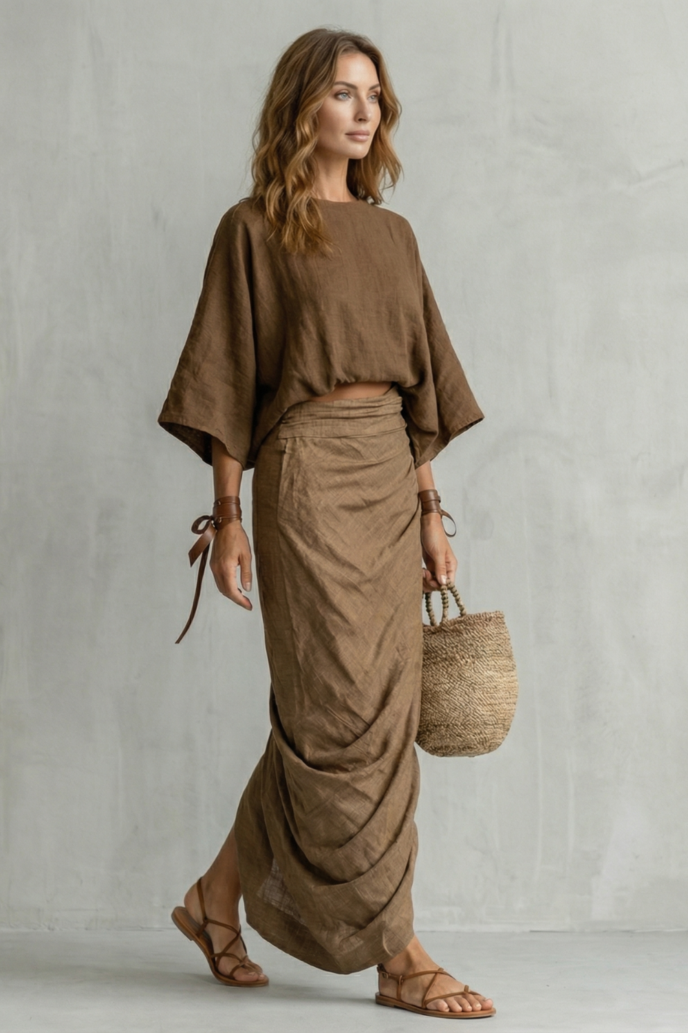 Relaxed Draped Batwing Two Piece Set
