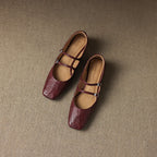 Aurelle Dual Strap Leather Mary-Janes