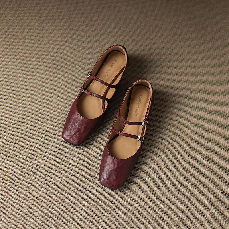 Aurelle Dual Strap Leather Mary-Janes