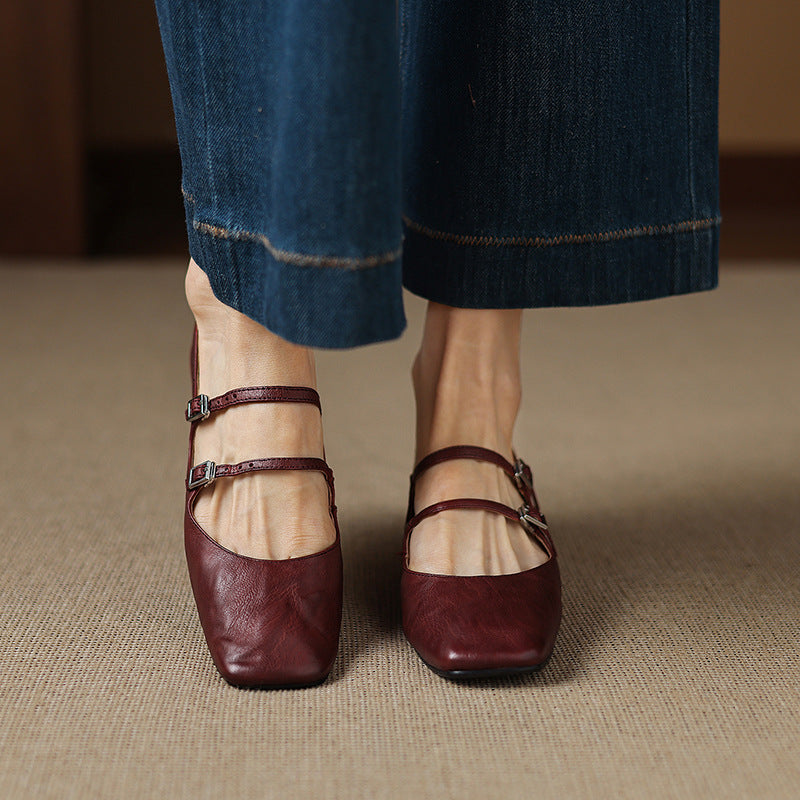 Aurelle Dual Strap Leather Mary-Janes