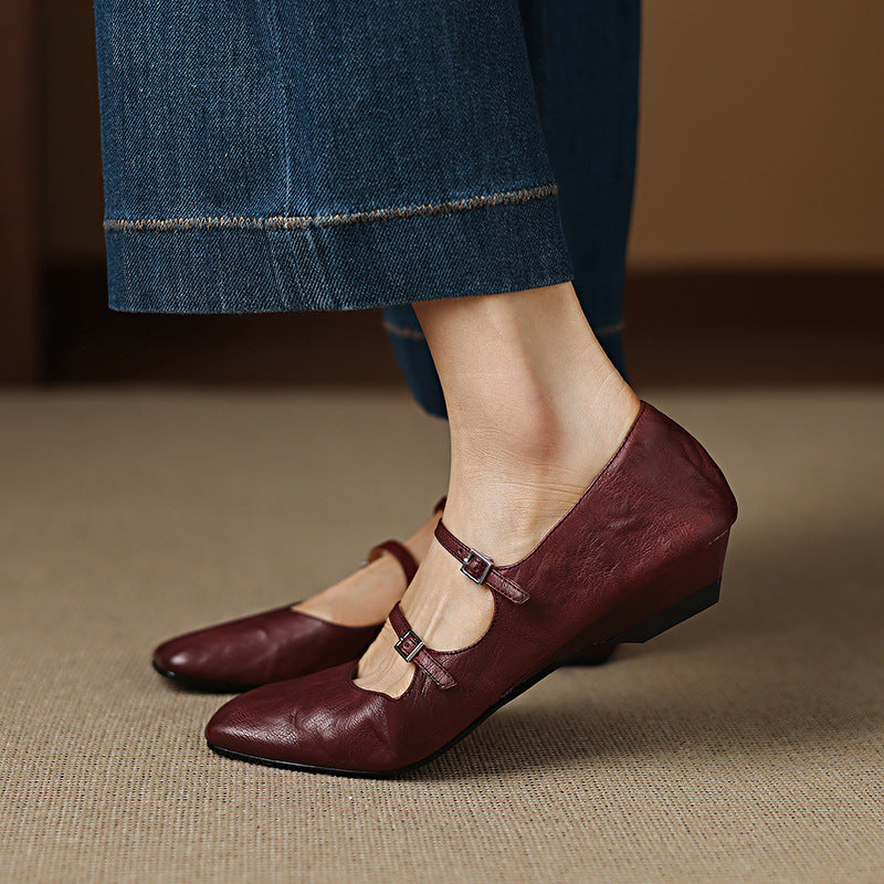 Aurelle Dual Strap Leather Mary-Janes