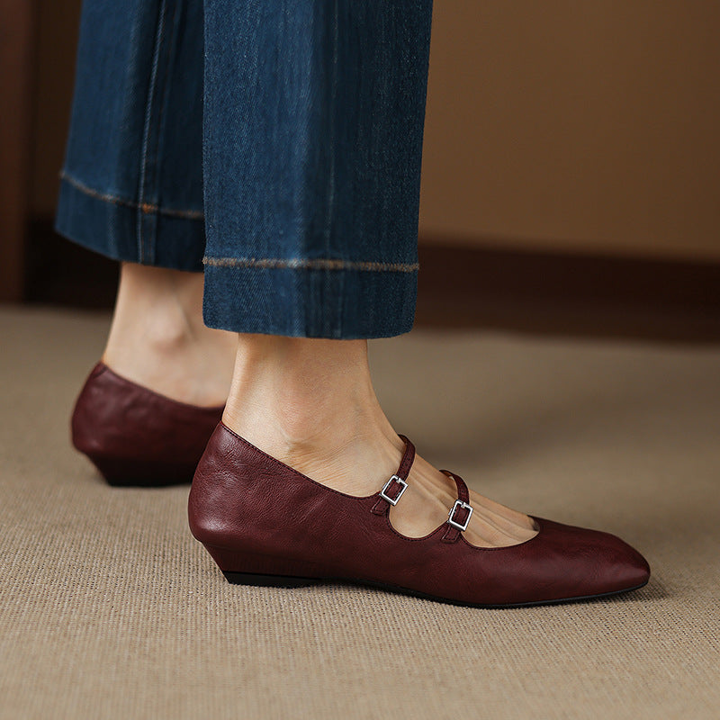 Aurelle Dual Strap Leather Mary-Janes