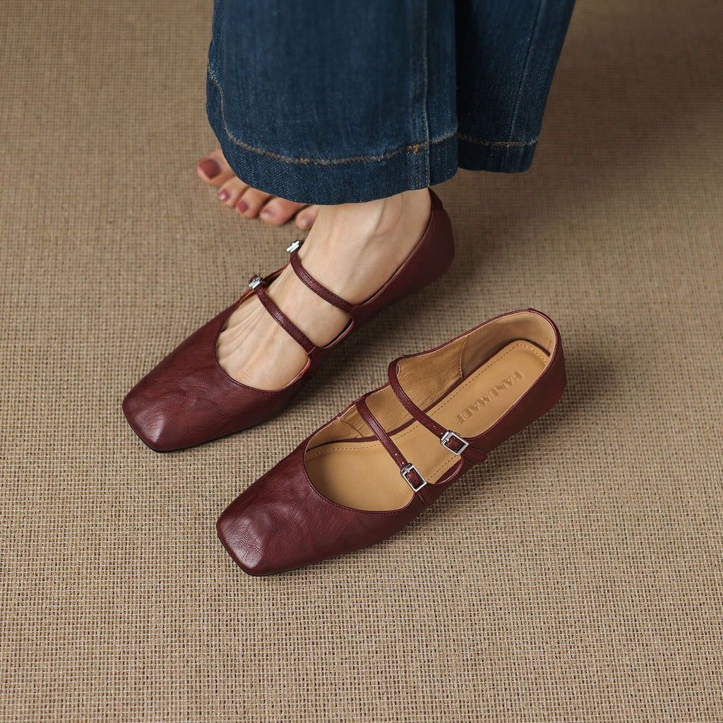 Aurelle Dual Strap Leather Mary-Janes