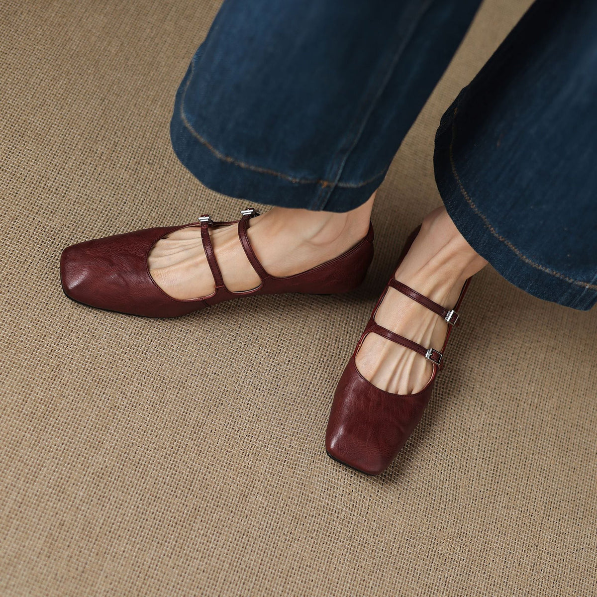 Aurelle Dual Strap Leather Mary-Janes