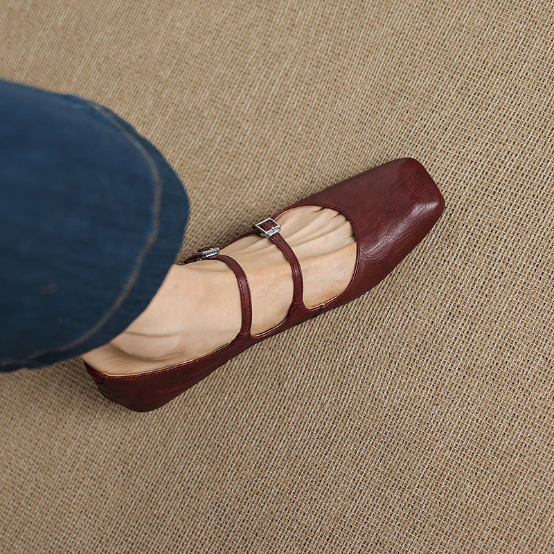 Aurelle Dual Strap Leather Mary-Janes