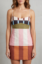 Geometric Colour-block Charm Mini Dress