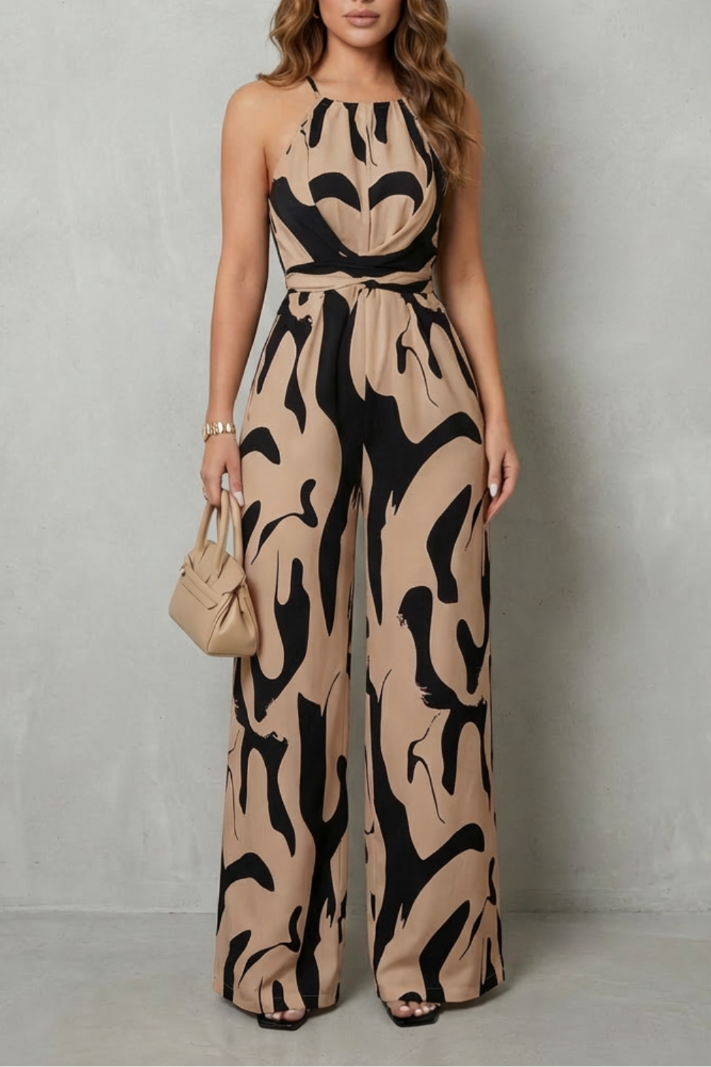 Abstract print halter | Wide-leg jumpsuit