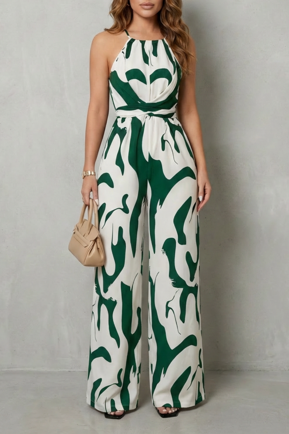 Abstract print halter | Wide-leg jumpsuit