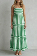 Playful Stripe Tiers Strappy Maxi Dress