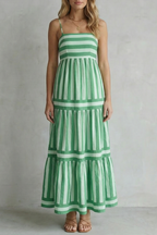 Playful Stripe Tiers Strappy Maxi Dress