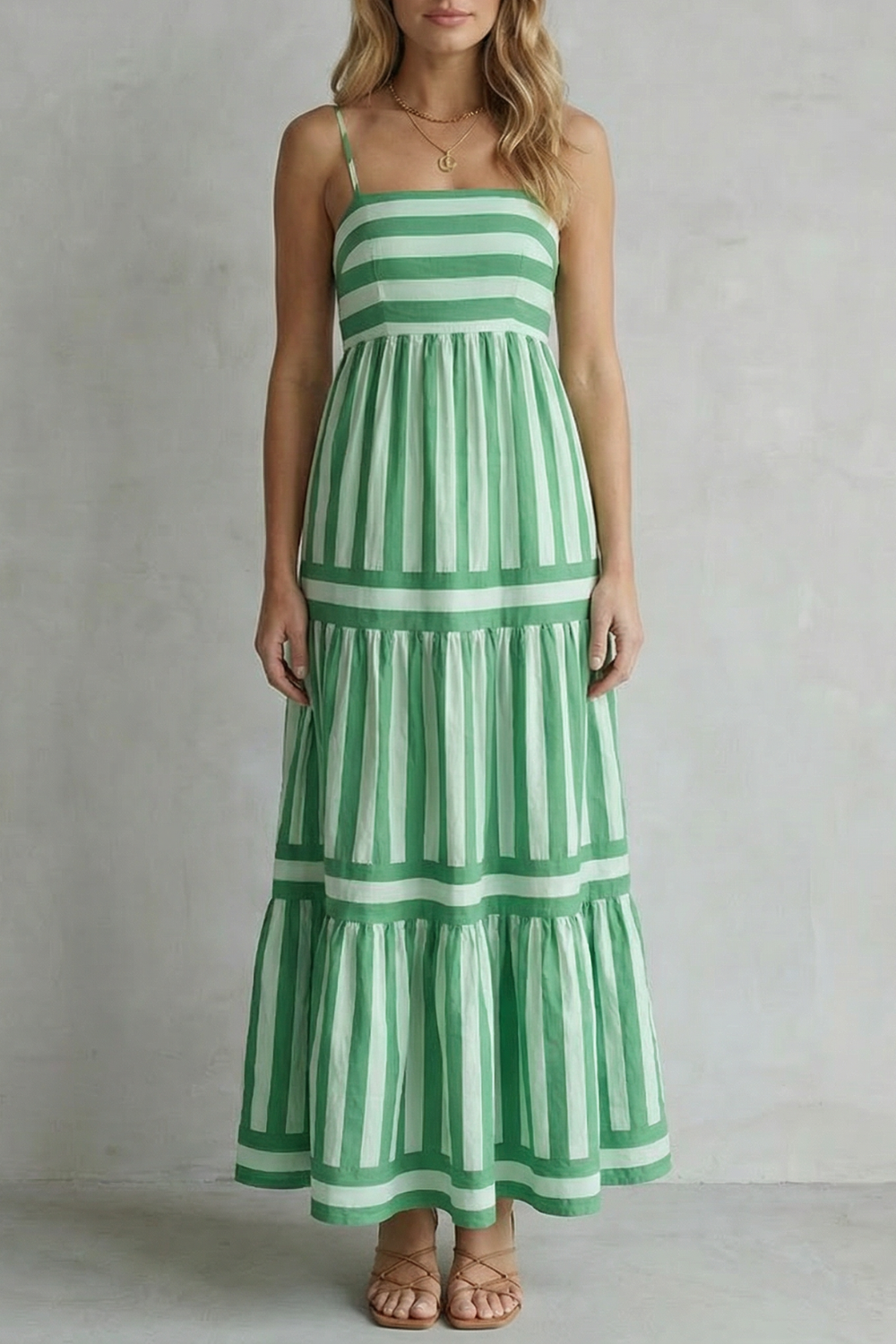 Playful Stripe Tiers Strappy Maxi Dress