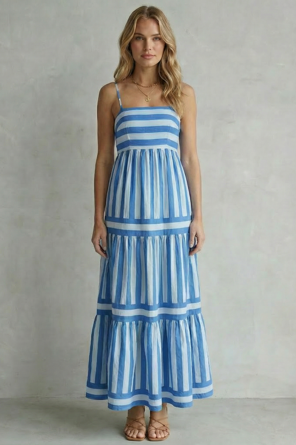 Playful Stripe Tiers Strappy Maxi Dress
