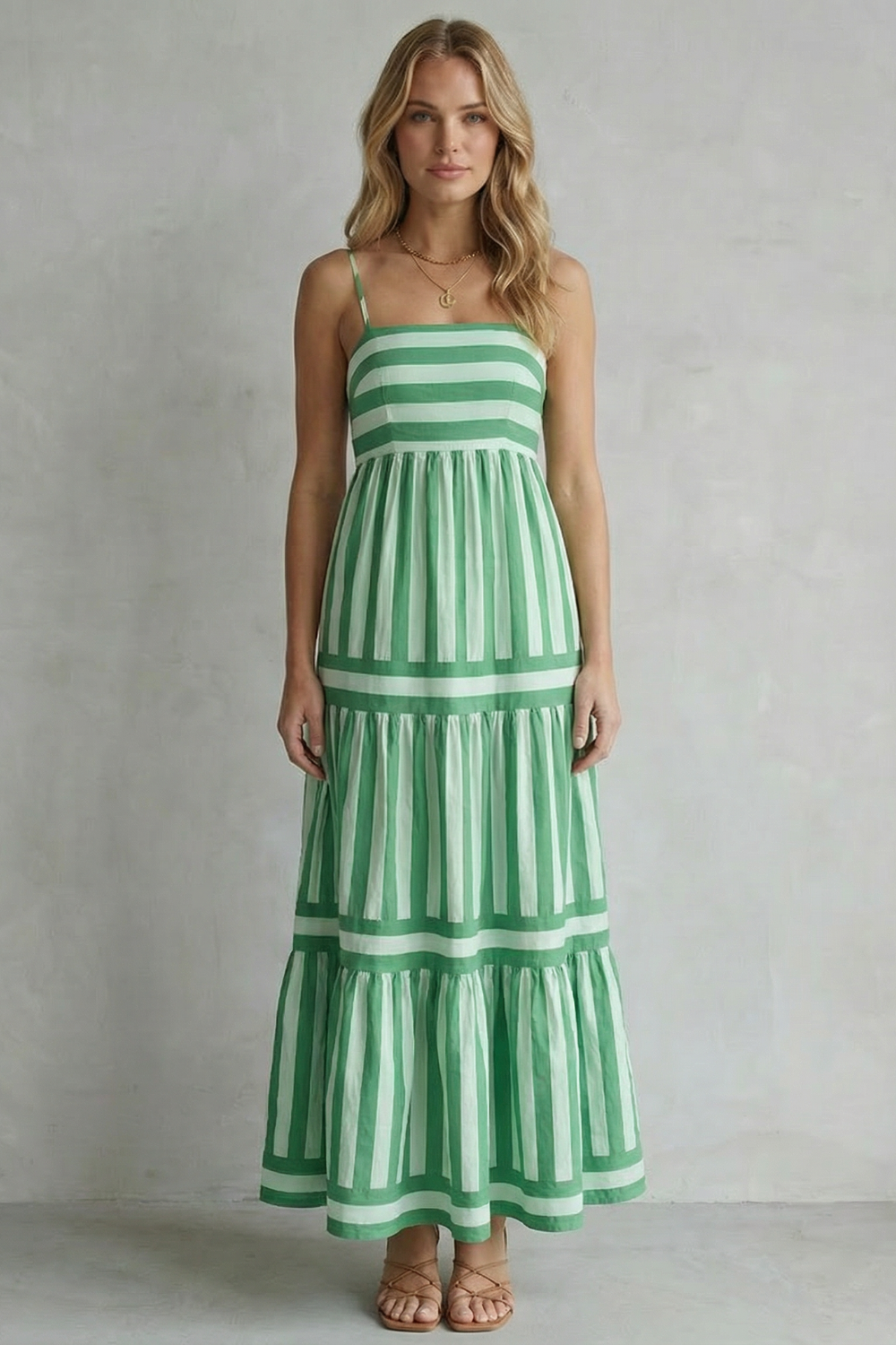 Playful Stripe Tiers Strappy Maxi Dress