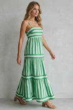 Playful Stripe Tiers Strappy Maxi Dress